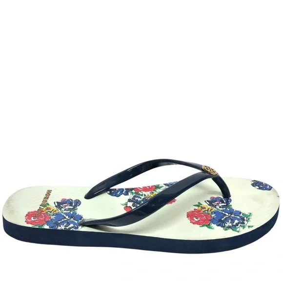 Tory Burch Womens Designer Flip Flops Sandals Floral Flower Beach Womens Size 6 - Picture 5 of 7